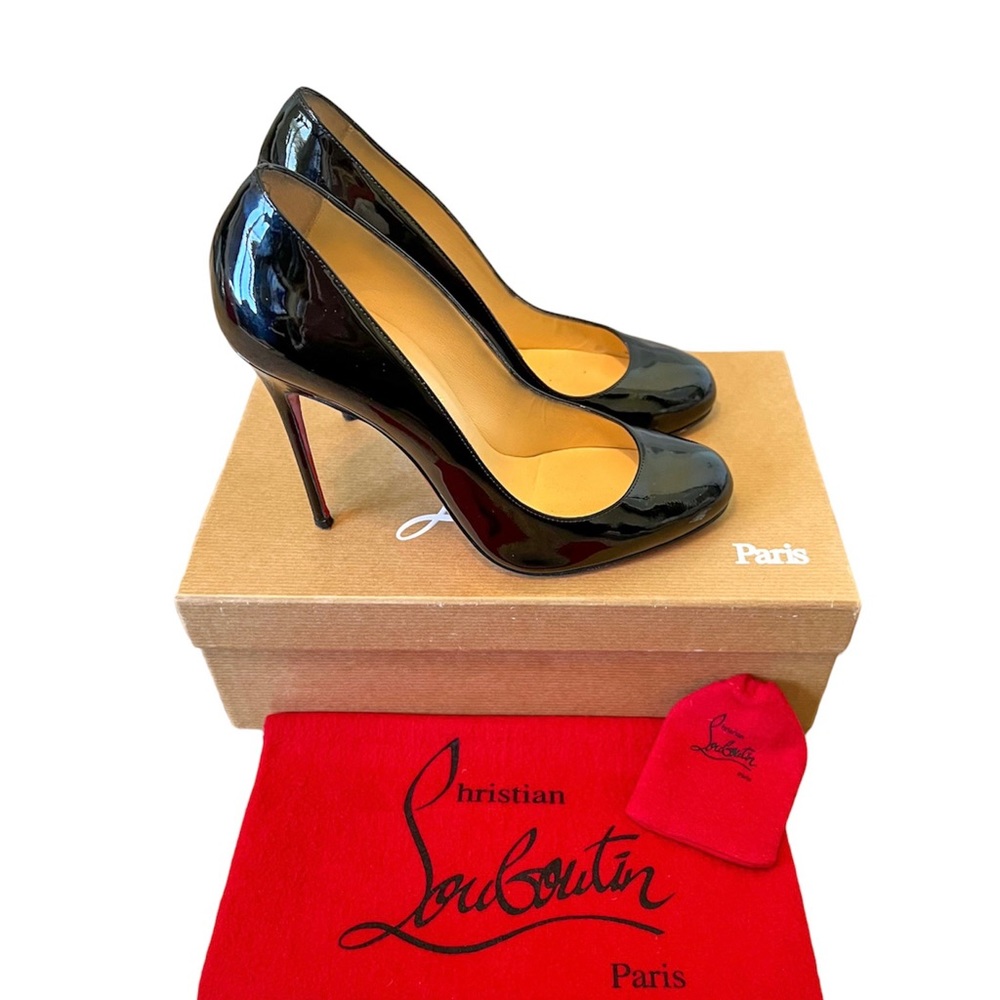 Christian Louboutin Fifi 100 Black Patent Calf Leather, size 38